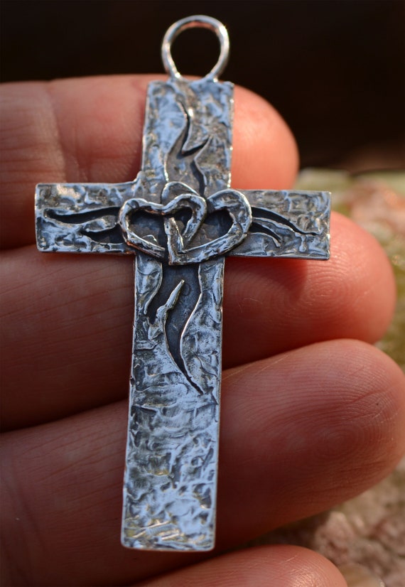 CROSS　Jewelers Collection Flamestitch Entwined Flaming Hearts Cross in Sterling Silver, Catd-907 - Etsy