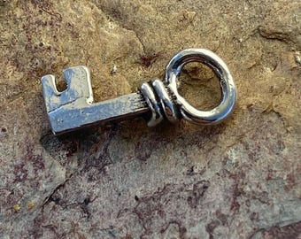 Key Charm Artisan Handcrafted Little Key in Sterling Silver, CK104-RW