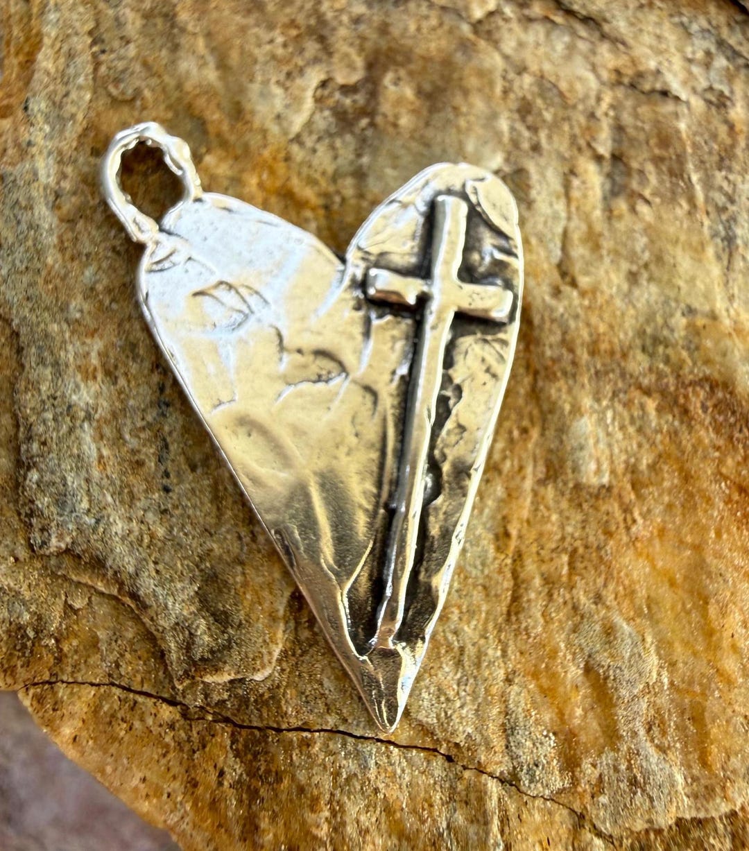 Sideways Cross on Heart, Sterling Silver Heart With Cross, SS-730