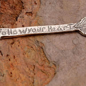 Arrow Bracelet Link etched Follow Your Heart, Sterling Silver Arrow, SS-368 image 2