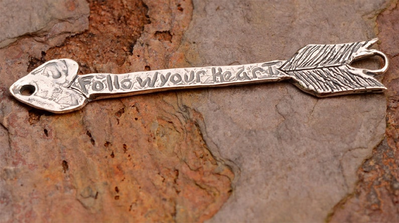 Arrow Bracelet Link etched Follow Your Heart, Sterling Silver Arrow, SS-368 image 2