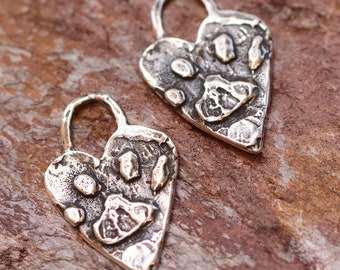 Paw Print Heart Charm in Sterling Silver, CatD-152 (Set of 2)