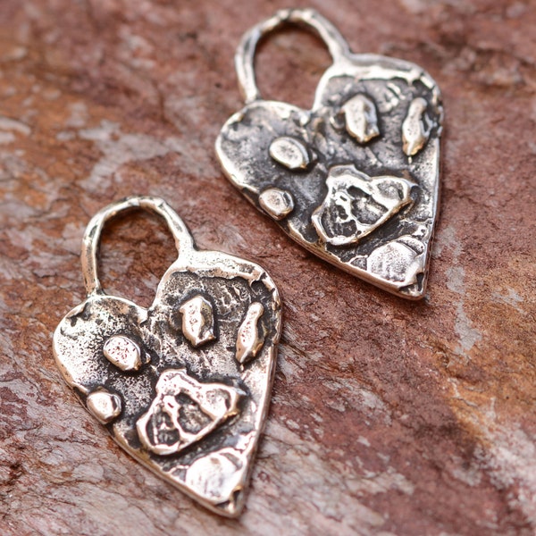 Paw Print Heart Charm in Sterling Silver, CatD-152 (Set of 2)