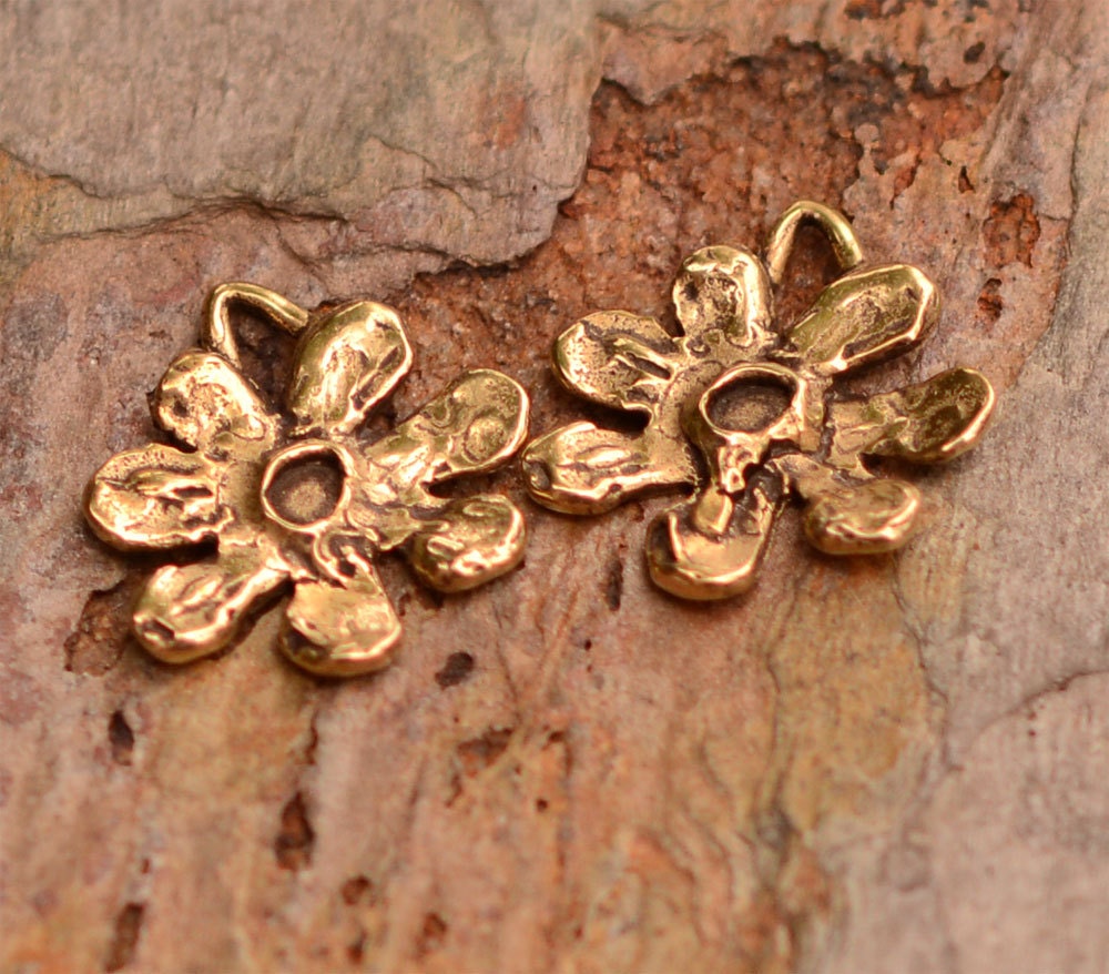 Two Bronze Flower Charms, Artisan Bronze Flowers, CH477, b/2 from