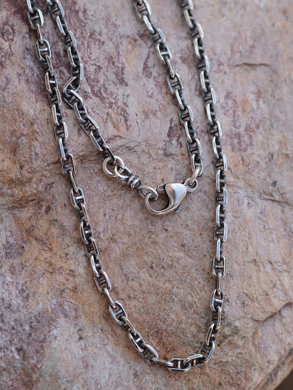 Hand Finished Mariners Chain in Sterling Silver, Oxidized Patina, HFC-10596