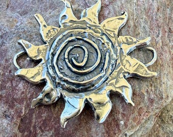 Sacred Spiral Sun Pendant or Link in Sterling Silver, SS-296