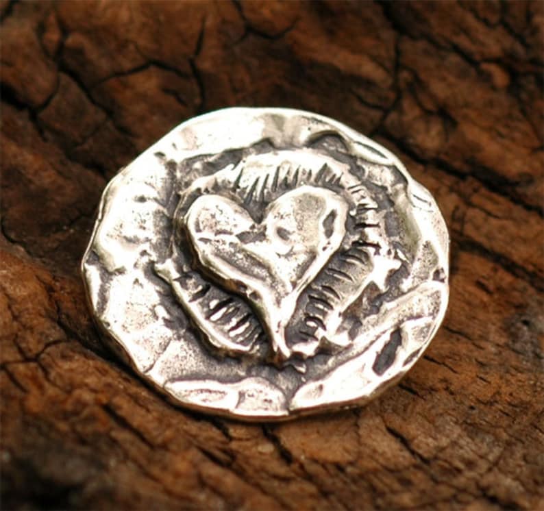 Artisan Heart on Circle Button in Sterling Silver, CatD-44, Heart Button, Artisan Made Buttons image 4