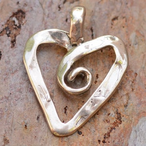 Artisan Ribbon Heart with Curly Q Sterling Silver Pendant PX-245
