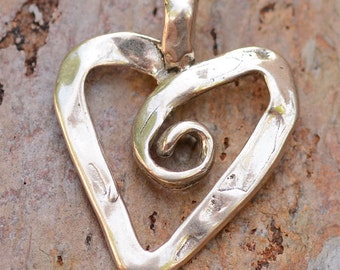 Artisan Ribbon Heart with Curly Q Sterling Silver Pendant PX-245