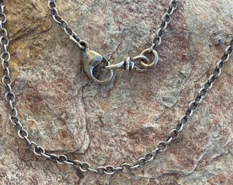 Hand Finished Chain in Sterling Silver, Light Weight Oxidized Chain, CatD-996