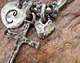 Cross, Heart, Any Initial Charm Holder in Sterling Silver, SS-1091HF