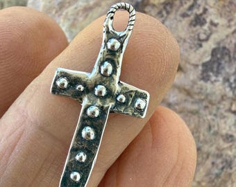 Artisan Dotted Cross Charm in Sterling Silver, SS-1040 (ONE)