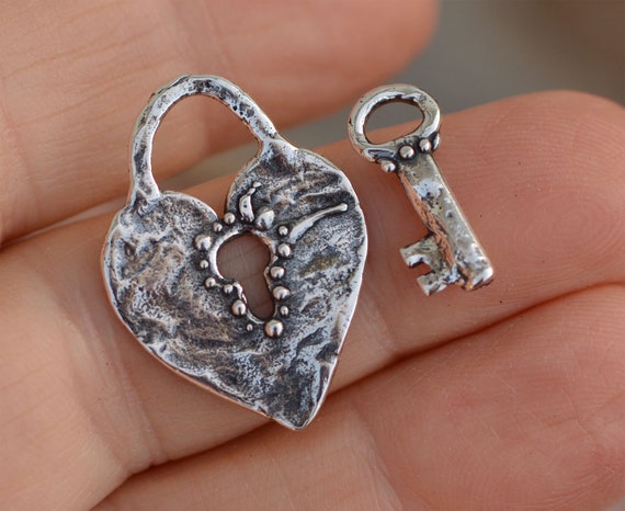 Heart Lock With Key in Sterling Silver, SS-878 - Etsy