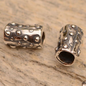 Dotted Tube Beads, Sterling Silver Small Artisan Bead, BE-821 (TWO)