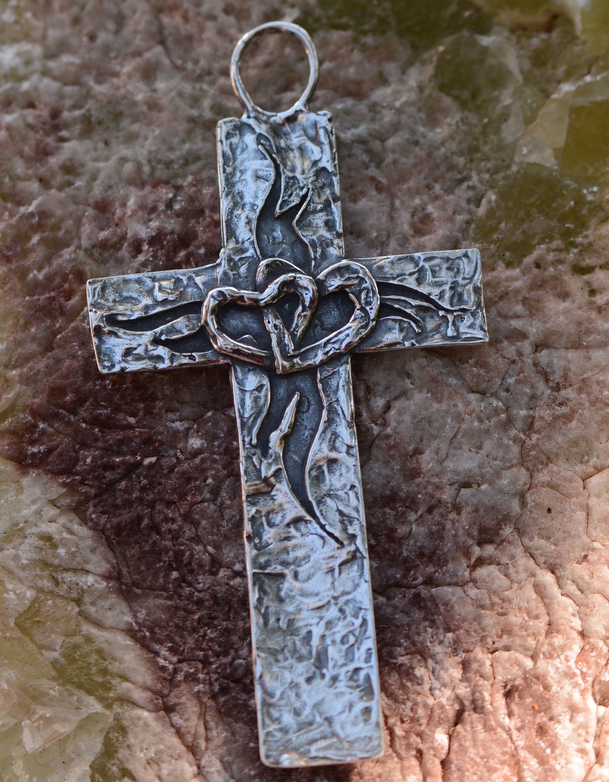 Entwined Flaming Hearts Cross in Sterling Silver, Catd-907 - Etsy