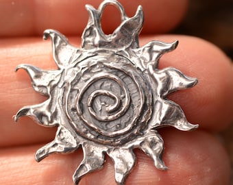 Sacred Spiral Sun Pendant in Sterling Silver, SS-296A