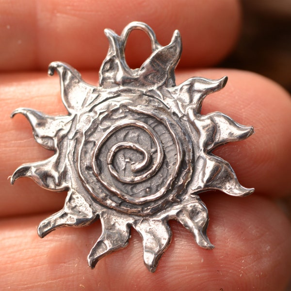 Sacred Spiral Sun Pendant in Sterling Silver, SS-296A