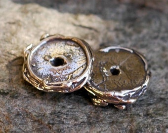 Two Rustic Rimmed Slim Spacer Beads in Sterling Silver