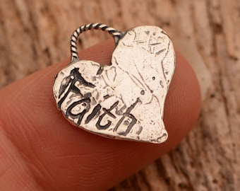 Artisan Faith Heart Charm in Sterling Silver, CatD-637,