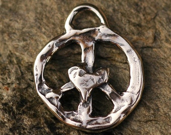 Peace Charm with Heart in Sterling Silver, CatD-198