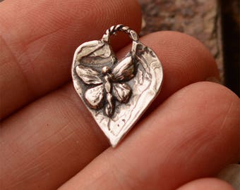 Butterfly Heart Charm Sterling Silver, SS-687