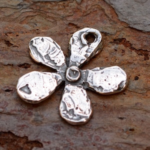 Artisan Funky Mod Flower Charm, Sterling Silver Flower Charm, CatD-458