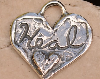 Lass Liebe dein Herz heilen, Sterling Silber Herz Anhänger, SS-356