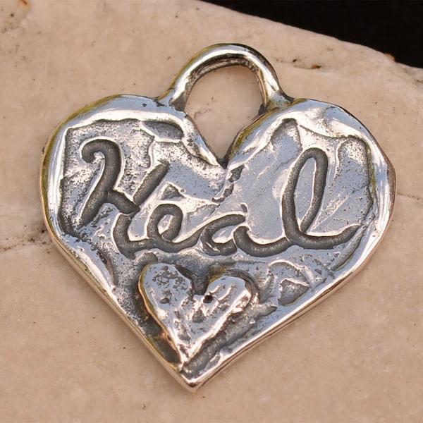 Let Love Heal Your Heart, Sterling Silver Heart Charm, CatD-356