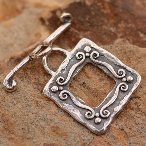 Square Sterling Silver Toggle with Swirl // Square Clasp // CatD-130A-7B