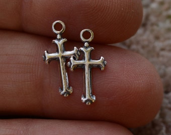 Tiny Cross Charms, Sterling Silver, SS-1152 (Set of TWO)