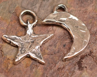 Star and Moon Charms in Sterling Silver, CatD-92-93