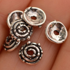 Tiny Dotted Bead Caps in Sterling Silver, SS-844 (Set of 6)