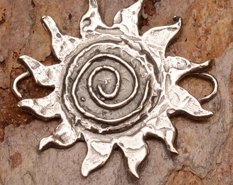 Sacred Spiral Sun Pendant or Link in Sterling Silver, LL-296
