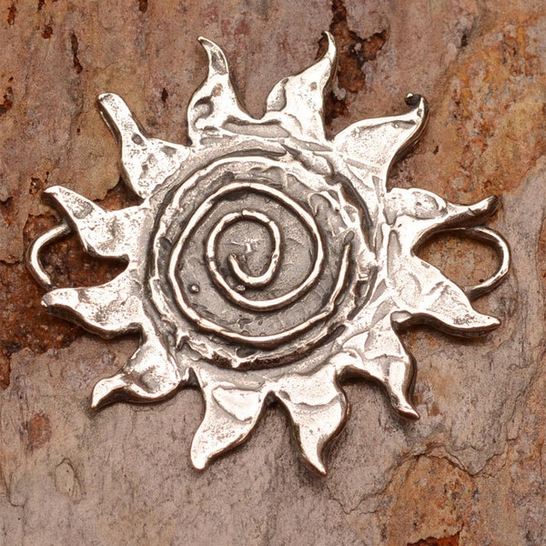 Sacred Spiral Sun Pendant or Link in Sterling Silver, SS-296