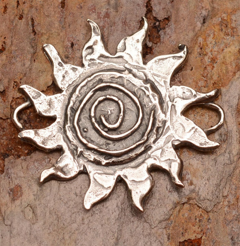Sacred Spiral Sun Pendant or Link in Sterling Silver, SS-296 image 1