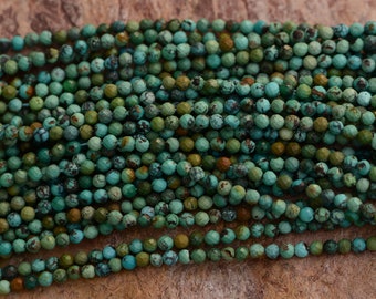 Natural Turquoise Micro Faceted Round Beads, Size 3mm, 16" Strands