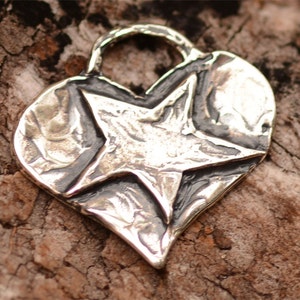 Star on Heart Charm or Small Pendant in Sterling Silver, CatD-74