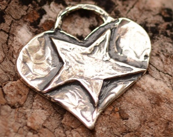 Star on Heart Charm or Small Pendant in Sterling Silver, CatD-74