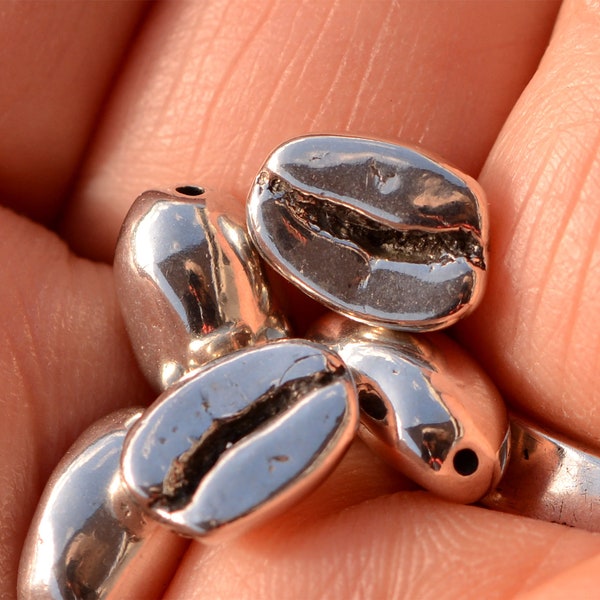 Coffee Bean Bead in Sterling Silver, (ONE Bean)