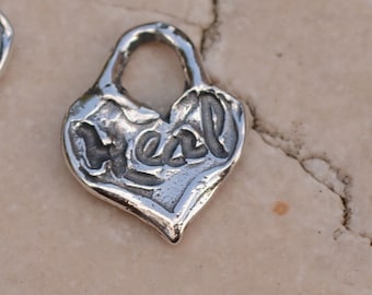 Tiny Heart Charm inscribed Heal in Sterling Silver, H-361 (ONE)