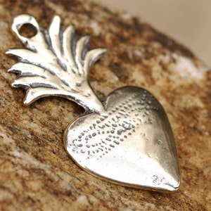 Flaming Heart Milagro in Sterling Silver, R-124