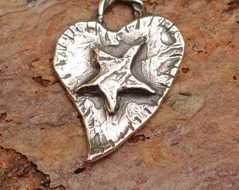 Sterling Silver Heart with Star Charm, Cowgirl Charms, CatD-336