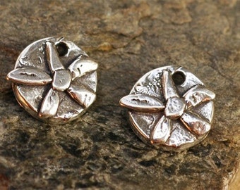 Artisan Round Flower Charms in Sterling Silver (Set of 2)