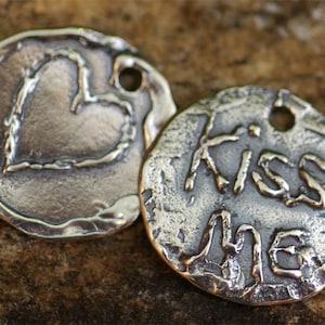Rustic Kiss Me Pendant or Big Charm in Sterling Silver, SS-138