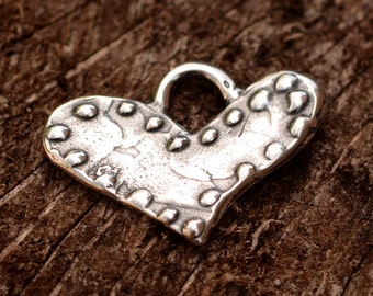 Silver Heart Charm, Dotted on the Edge, Very Small Heart,  H-261 (ONE)