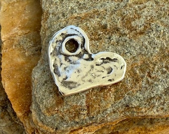 Heart Dangle Charm in Sterling Silver, Rustic Artisan Hearts, SS-21 (ONE)