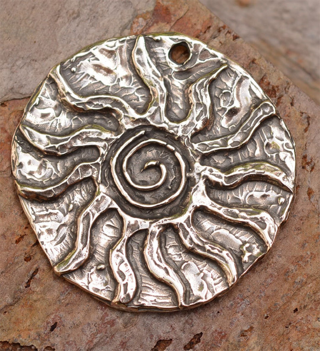 Big Sacred Spiral Sun Pendant in Sterling Silver, PN-327