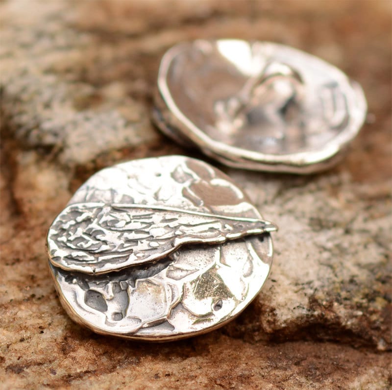 Angel Wing Button in Sterling Silver, B-366