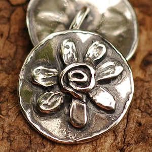 Flower Button in Sterling Silver, CatD-85, Bohemian Flower, Spiral Flower