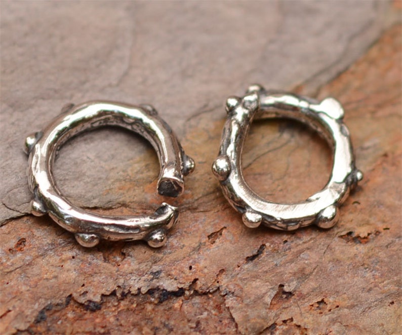 Artisan Dotted Open Jump Rings in Sterling Silver, CatD-9 Set of 2 image 3